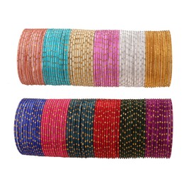 Touchstone New Indian Bollywood Fashion Handcrafted Engraving Golden Dots Gorgeous Vibrant Textured Colors Style Statement Designer Jewelry Bracelets Bangle Set of 144 For Women.