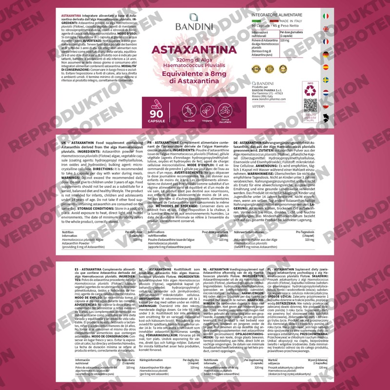 Bandini® Astaxanthin 90 Capsules 8 mg (320 mg Haematococcus Pluvialis