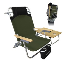 WKFAMOUT Folding Backpack Beach Chair Aluminum 5-Position with Samll Camping Table Bamboo Lay Flat Lounge Chair Outdoor for Adults with Insulated Cooler Bag