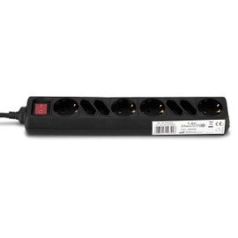 REV Ritter 0512344555 Power Strip with 4 Sockets, 4 way, round, flat and Child Safety Chain-Black, 1.4 m