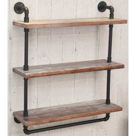 BIXIRAO Industrial Wall Mounted Iron Floating Pipe Shelves/Shelving/Racks/Storage/Bookcases/Brackets, DIY Open Bookshelves/Shelving for Kitchen/Office, Retro Black (3-Tier Floating Shelves)