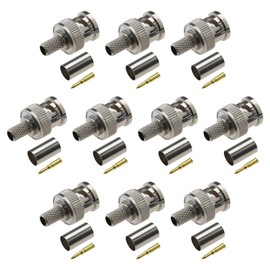 YINETTECH 10 Sets BNC Crimp Connectors with Brass Center Pin for RG59 RG62 Coaxial Cable Adapter Coaxial Coax Cable Plug Camera Coax Male Jack 50 Ohm
