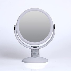 Zahari Home Kesha Large Magnifying Makeup Mirror with Stand, Double Sided 10.25 inch Mirror, 1X/5X Magnification, 360 Degree Swirl, White