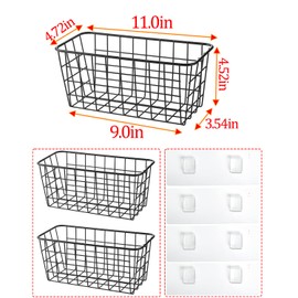 2 Set Adhesive Hanging Wall Basket Inside Cabinet Door Organizer,Wall Storage Basket-No Drilling Adhesive wall Basket for Cupboard Door,Space-Saving Small Hanging Baskets for Wall Mount Storage,Black
