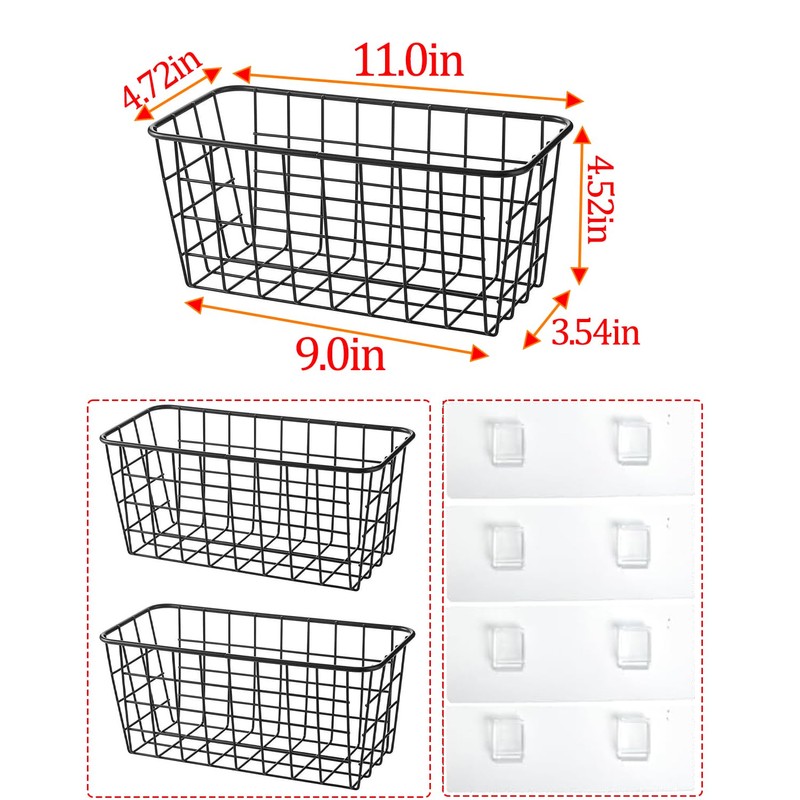2 Set Adhesive Hanging Wall Basket Inside Cabinet Door Organizer,Wall