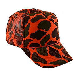 NIS Men's Summer Mesh Trucker Adjustable Cap Camouflage (Neon Orange Camo)