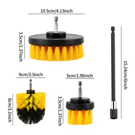 4 Piece Drill Brush Cleaning Brushes Set, Power Scrubber Cleaning Brushes Extended Long Attachment Kit, Detailing Brush Set for Car Tire, Barthroom, Floor, Grout and Tuff Stuff, Yellow
