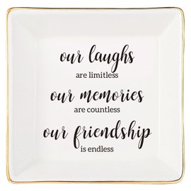 JOYIMARR Endless Friendship Gifts Ceramic Ring Dish Jewelry Tray,Birthday Gifts For Best Friend-Our Laughs Are Limitless,Our Memories Are Countless,Our Friendship Is Endless
