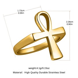 HZMAN Ankh Cross Ring for Men Women Retro Stainless Steel Polished Egypt Ankh Amulet Rings (Gold,7)