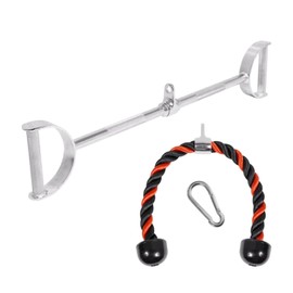 Venbytech for Home Gym Cable Attachments: Combo Flat LAT Bar Tricep Rope Red 2PC