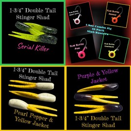 Double Tail Stinger Shad 1-3/4” Ten Per Pack - Colour: Purple & Yellow Jacket