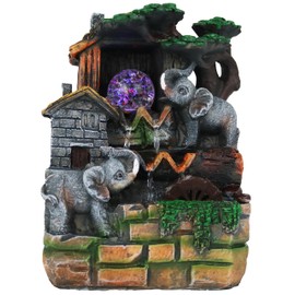 Cannan Indoor Tabletop Water Pump Fountain 10"" x 7"" Poly Resin Elephant Sculpture Waterfall Tree Fountain with LED Light for Office,Home,Bedroom, Desk Decor