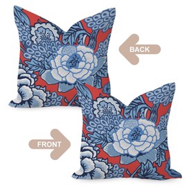 MangGou Red and Blue Peony Floral Farmhouse Throw Pillow Cushion Colorful Chinoiserie Flower Cushion Cover Asian Scenic Chic Chinoiserie Euro Sham Pillow for Sofa Couch Chair 26x26in Set of 2