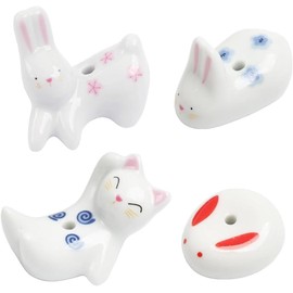 4Pcs Rabbit Cat Ceramic Incense Holder Cute White Animals Incense Sticker Holder Fun Home Decorative Ornaments for Home Room Yoga Spa Meditation Incense Holders