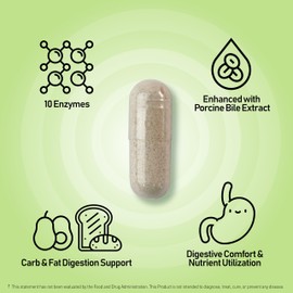 NANOWELL Enzyme Premium S - Digestive Health Multi-Enzyme Supplement with 10 Enzymes, Including Bromelain and Papain - 60 Capsules, 60-Day Supply