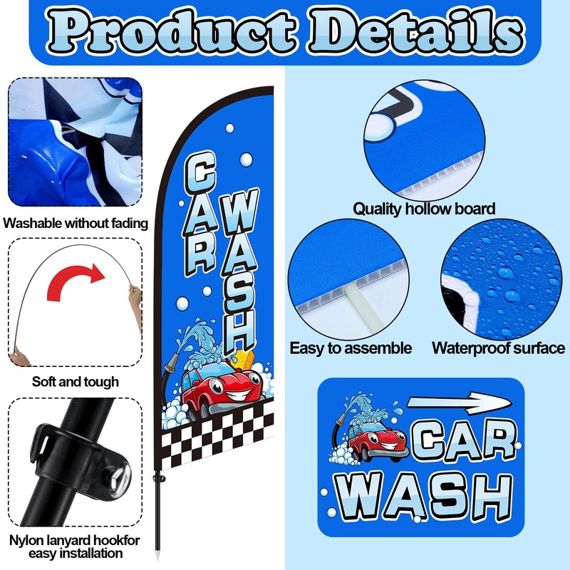 Car Wash Feather Flagpole Kit Include 7 ft Banner Flag