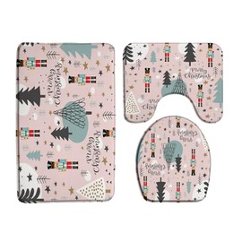 3 Piece Merry Christmas Bath Mat Sets The Nutcracker Colorful Xmas Tree Stars Cute Funny Winter Holiday 17.8x29.5 Inches Bathroom Doormat Rugs,Toilet Seat Cover,U-Shaped Floor Mat