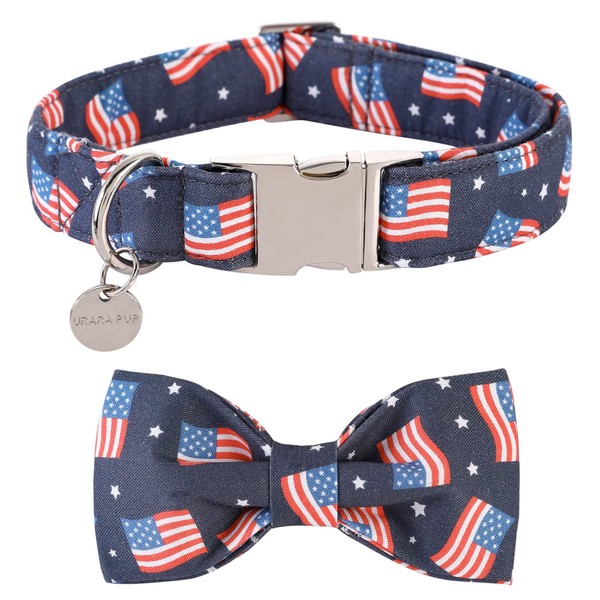 UP URARA PUP American Flag Dog Collar with Bow Tie,