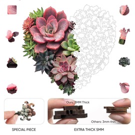 Wooden Puzzles for Adults 200 Pieces,Heart Succulent Wooden Jigsaw Puzzles,Flower Liberty Wood Puzzles for Adults and Kids,Creative Gift,11.2"*10.8"