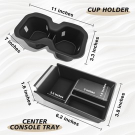 Muslogy Center Console Organizer & Cup Holder Insert 2PCS Set Compatible with 2025 Nissan Kicks Accessories Armrest Box Divider Storage Tray and Drink Stopper Non-Slip (Console Tray & CupHolder)