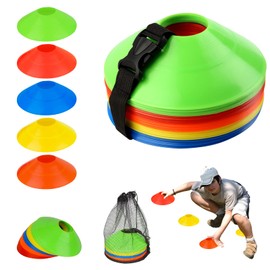 talifoca Pack of 50 Marker Cones, Sport Marker Cones with Buckle Straps, Marking Plate Sports Marker Plate for Football, Tennis, Hockey, Athletics and Agility Training, 5 Colours