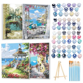 Ninonly 4 Pack Paint by Numbers Framed Canvas, DIY Arts and Crafts for Adults Beginner with Wooden Easel, Paint Brushes, Acrylic Paint Set for Home Wall Decor, 9 * 12 Inch