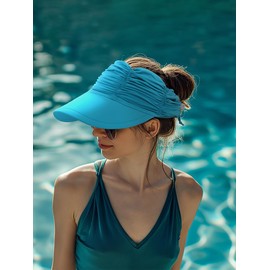 Baynetin Women's Visor Sun Hat with Large Brim, UV Protection Beach Sports Hat, Beach Hat, Summer Hat, Sun Visor Hats for Women and Women, UV Protection, Z_Peacock Blue