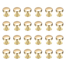 sourcing map 24 Pcs Flat Head Button Stud 10mm Screw Back Rivets Stud Set Round Purse Feet Metal Studs Rivet Nailhead Buckle Button Rivet for DIY Leather Crafts Belt Strap, Gold