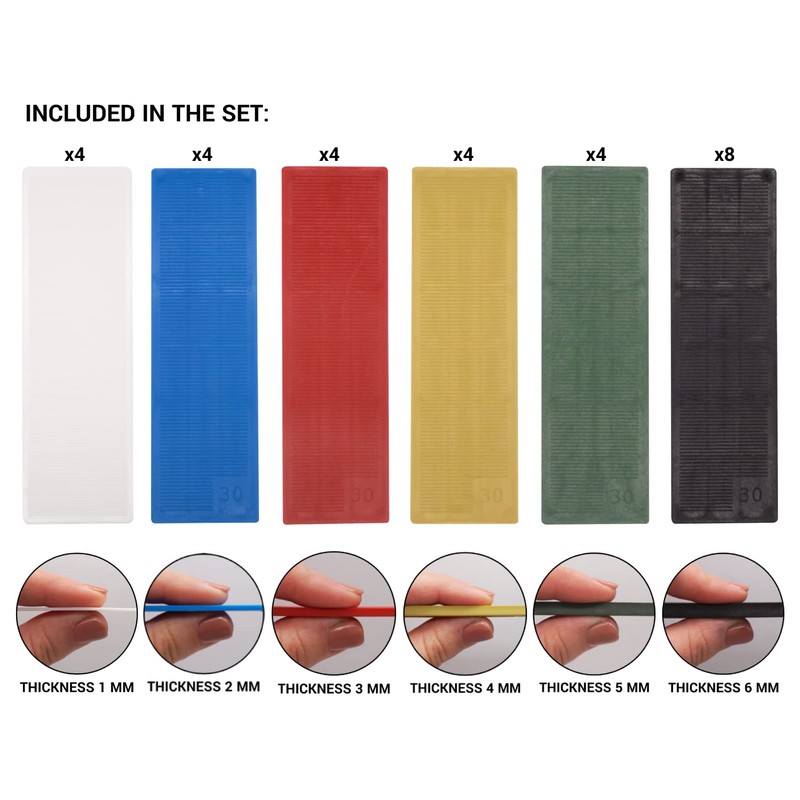 SKIR'CO 1-6 mm Plastic Flat Shims, Glazing Packers, Frame Spacers,