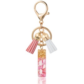 ANHBKAR Alphabet Initial Letter Keychain Cute Resin with 2 PU Tassels, Letter Keychain for Backpack Charms, Initial Keychains for Women, Girls (I, LOTUS PINK)