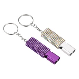 PATIKIL Emergency Whistle with Keychain, 2Pcs Bling Safety Survival Whistles Rescue Signaling Loud for Outdoor Camping Hiking Boating Hunting Fishing, Purple/White