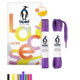 biped Laces 2 Pairs Glitter Shoelaces Flat Polyester 8 mm Tear-Resistant Metallic Shoelaces for Leather Shoes and Trainers for Sports, Parties and Festivities z2919, #9 Purple