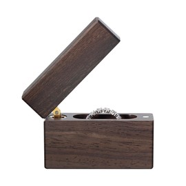 Wislist Wooden Engagement Ring Box Slim Flat Small Ring Case for Proposal,Wedding,Christmas Birthday Gift(Ebony Wood)