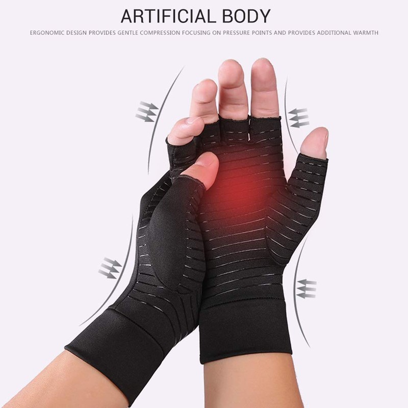 RiToEasysports 1 Pair Compression Arthritis Copper Fingerless Sports Gloves for