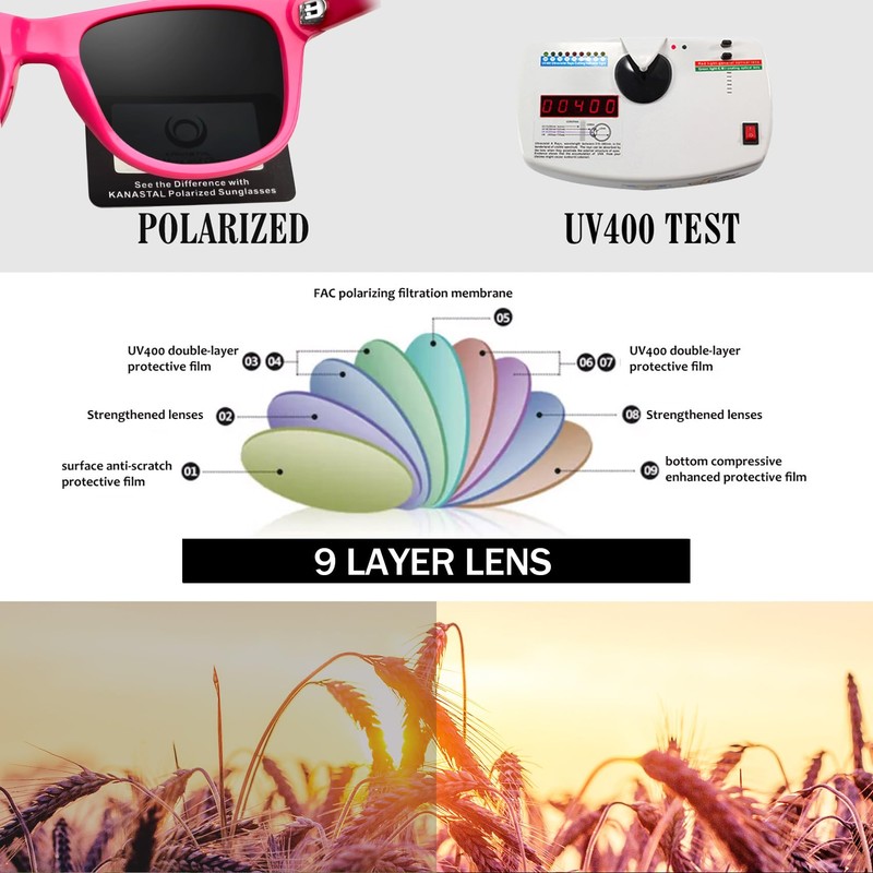 KANASTAL Fuchsia Sunglasses Womens Polarised Mens Square Pink Black Sunglasses