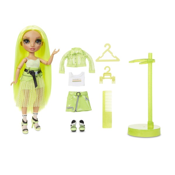 Rainbow High Karma Nichols – Neon Green Fashion Doll with 2 Doll Outfits to Mix & Match and Doll Accessories, Great Gift for Kids 6-12 Years Old