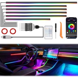 Luces LED RGB para Interior de Auto 6 en 1, LED Coche para 164 Pulgadas, acrílicas, USB, con App inalámbrica, luz Ambiental con 210 Modos de Color, Estilo neón Activo (1 en 6)