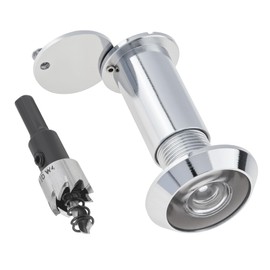 HOJLKLD Door Viewer Peephole,Solid Brass 200 Degree Peep Hole with 16 MM Drill Bit for 1-1/2" to 2-3/8" Doors,5/8 Inch Pipe Diameter Door Eye Viewer with Privacy Cover (1, Polished Chrome)