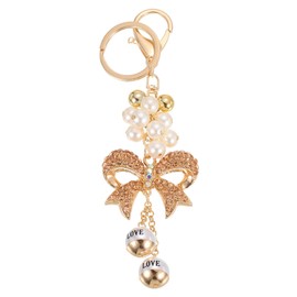 sourcing map Rhinestone Bow Keychain, Cute Accessory Car Keyring Holder, Purse Handbag Pendant for Women Girls Wallet Bag, Backpack, Champagne