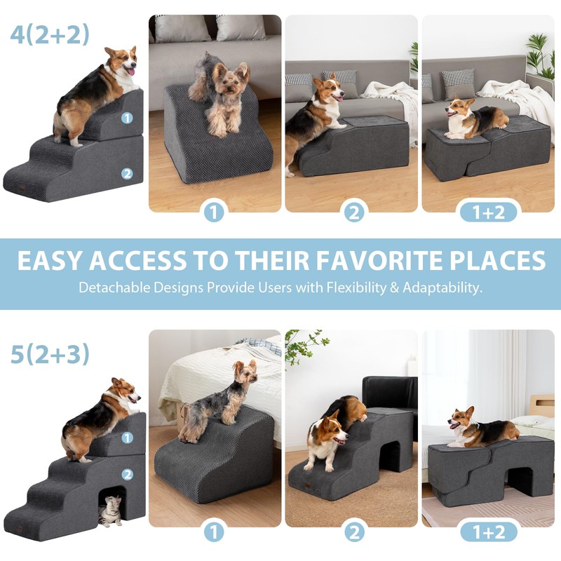Garnpet Dog Stairs for High Beds with Tunnel, 5-Step Dog