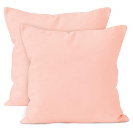 Encasa Cotton Throw Pillow Covers Set of 2 I 18x18 in (45x45 cm) - Powder Pink I No Insert I Plain Square Pillowcases I Machine Washable | Indoor Use Only