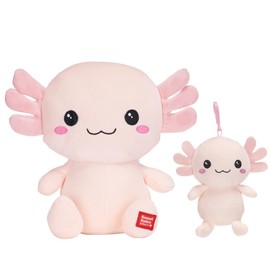 Kawaii Kuties 9.5" / 24cm Pink Axolotl Soft Plush Toy and 7" / 12.5cm Pink Axolotl Soft Plush Bag Clip Gift Set