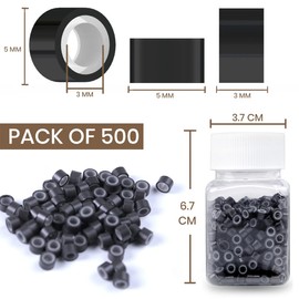Charm Notch Hair Extension Beads offering set of 2500 pcs in 5 Colors, dimension 5x3x3mm individually bottled – Hair Tinsel Beads has Micro Silicone inner lining & Aluminium outer lining - Ideal for Hair Styling, Feather and Christmas gift