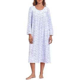 FMIRREO 100% Cotton Nightgowns for Women Long Sleeve Nightgown Ladies Sleep Dress Nighty Nighties Nightdress night gowns for adult White Bohemia M