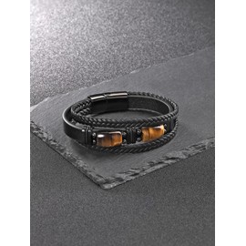 Jovivi Men's Bracelets Valentines Men Gifts for Him Boyfriend Husband,Black Braided Leather Tiger Eye Bracelet Jewellery for Men‘s Gifts for Man Annviersary Birthday Christmas