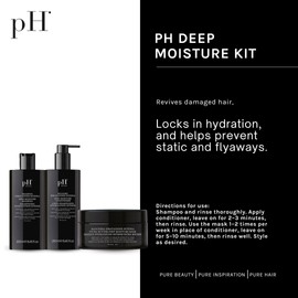 pH PURE HAIR Deep Moisture Set - Deep Moisture Shampoo (8.4 Oz) and Conditioner (8.4 Oz) Set with Extra Butter Hair Mask (6.7 Oz) for Damaged & Dry Hair - 3 Piece Kit