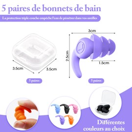 ZOCONE 5 Pairs Swimming Ear Plugs Adult Reusable Swimming Ear Plugs Waterproof Shower Surfing Diving (5 Colors)