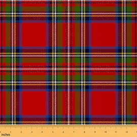Tartan Plaid Upholstery Fabric for Chairs, Vintage Buffalo Check Geometric Outdoor Fabric by The Yard, New Year Christmas Decorative Fabric for Upholstery and Home DIY Projects, 1 Yard, Red Green