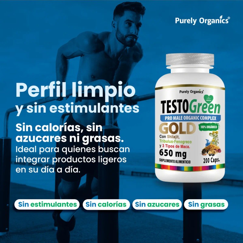 TestoGreen Gold | Pro Male Organic Complex | 200 Cápsulas