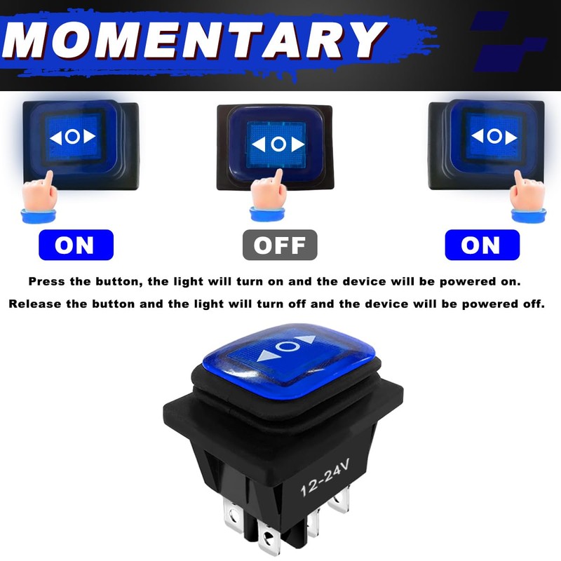 MKBKLLJY 3PCS Momentary Polarity Reverse Switch Waterproof 16A 250V AC/20A